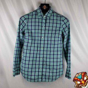 Vineyard Vines Womens Top Size 00 Aqua Plaid Button Up Shirt Long Sleeve Cotton